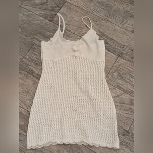 Boho White Open Knit Cover Up | Cottagecore | Coastal Scalloped Hem Lightweight